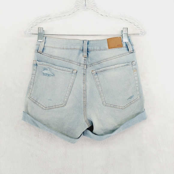 Aero Super High Rise Button Fly Distressed Stretch Denim Shorts P2719 - Picture 4 of 8